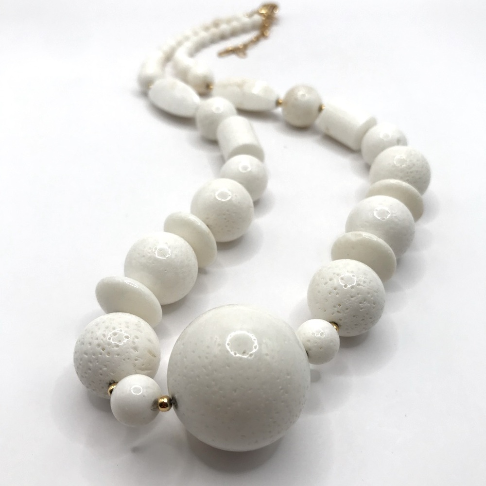 Lee Sands White Coral Beaded Statement Necklace